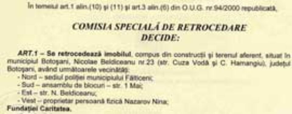 Fundația bucureșteană „Caritatea” a primit decizie de retrocedare a Școlii „Ion Irimescu” Fundația bucureșteană „Caritatea” a primit decizie de retrocedare a Școlii „Ion Irimescu”