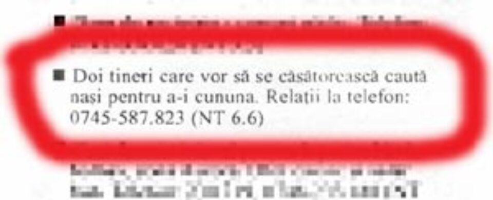 O suceveancă își caută, din Italia, naș de cununie prin mica publicitate O suceveancă își caută, din Italia, naș de cununie prin mica publicitate