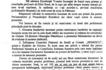 Ultimul memoriu trimis de Ion Irimescu Ministerului Culturii și Cultelor