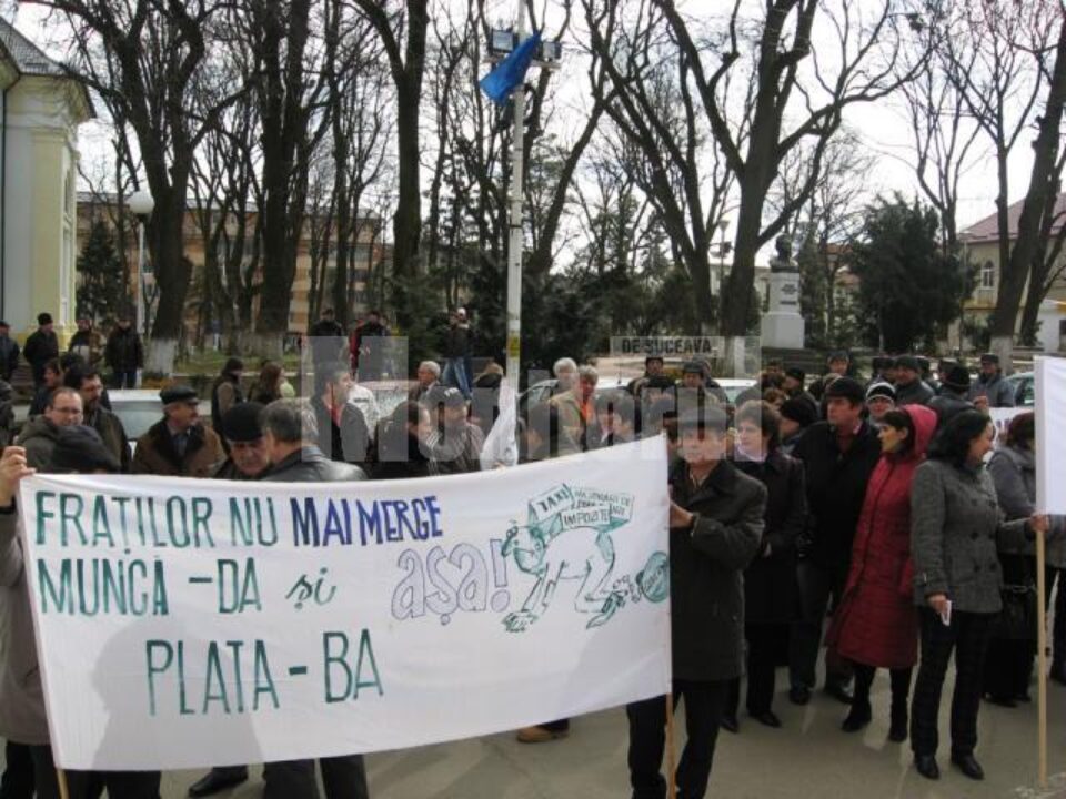 Nemulțumiți: Prezență modestă la protestul sindicaliștilor din fața Prefecturii Suceava