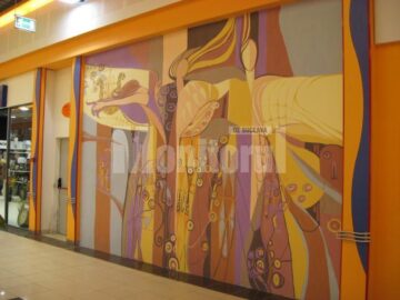 Lucrarea murală decorativă de mari dimensiuni realizată de Camelia Rusu-Sadovei si Lucia Pușcașu