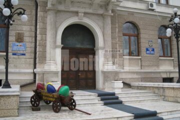 Decorațiuni: Căruță cu ouă pe treptele Palatului Administrativ