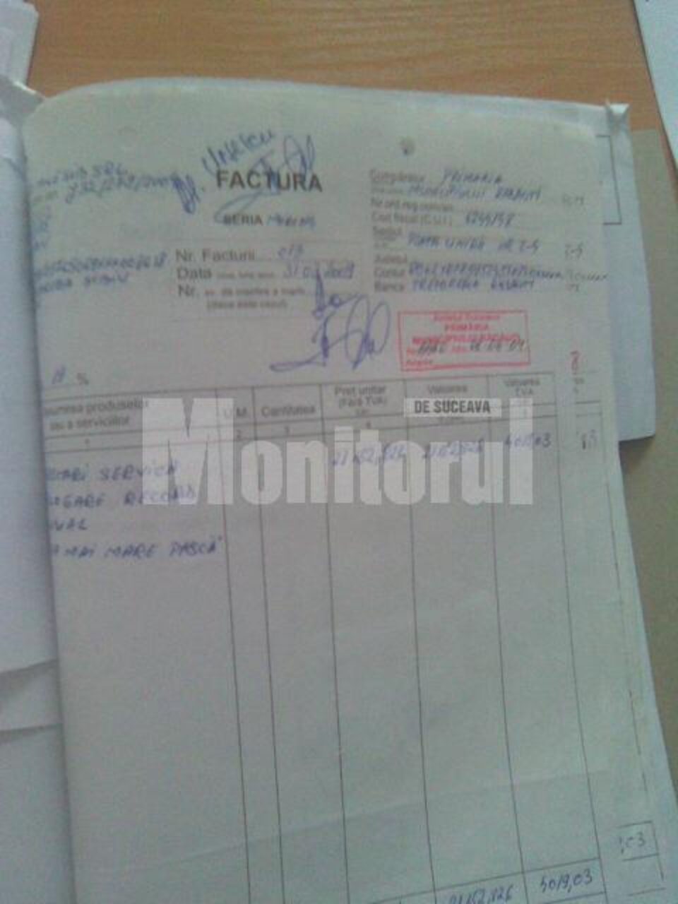 Factura emisă de SC Mile Sib SRL pentru „omologare record cea mai mare pască”