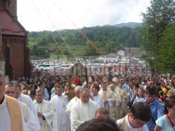 În timpul procesiunii de la Cacica, icoana Maicii Domnului a fost purtată printre credincioși