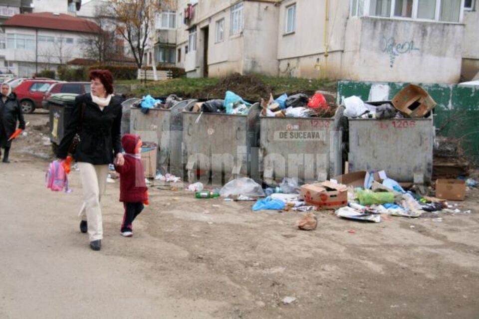 Gunoiul revarsat in strada, in zona Alimentarii din Obcini