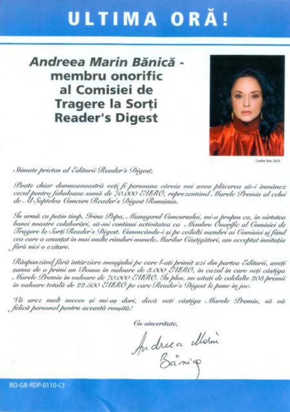 Andreea Marin Bănică a recunoscut că fluturașul cu mesajul ei a fost distribuit cu acceptul ei Andreea Marin Bănică a recunoscut că fluturașul cu mesajul ei a fost distribuit cu acceptul ei