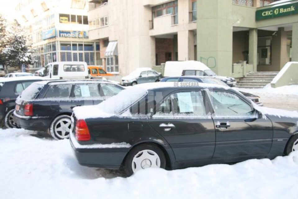 Mai multe mașini, fie cu numere roșii, fie cu numere străine, sunt parcate ca la o expoziție auto fără nici o autorizație
