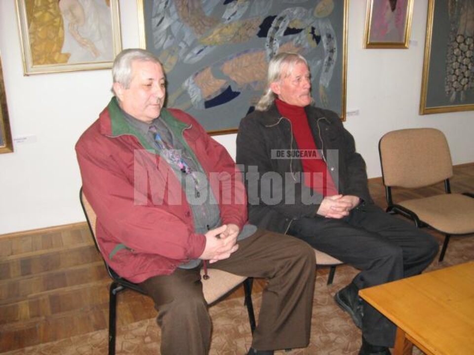 Poetul Ion Cozmei și graficianul Cornel Dan, în Sala de Arte Elena Greculesi a Bibliotecii Bucovinei Poetul Ion Cozmei și graficianul Cornel Dan, în Sala de Arte Elena Greculesi a Bibliotecii Bucovinei