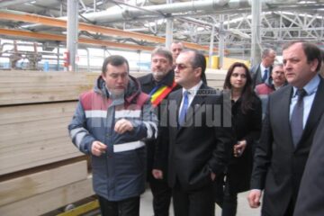 Directorul Doxar Grup, Nicolae Troașe, i-a prezentat lui Emil Boc procesul tehnologic de fabricare a caselor pe structură din lemn