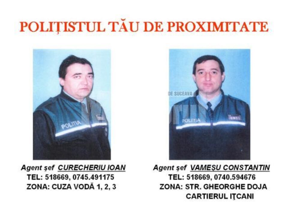 Constantin Vameșu (dreapta), polițistul de proximitate care răspunde de cartierul Ițcani