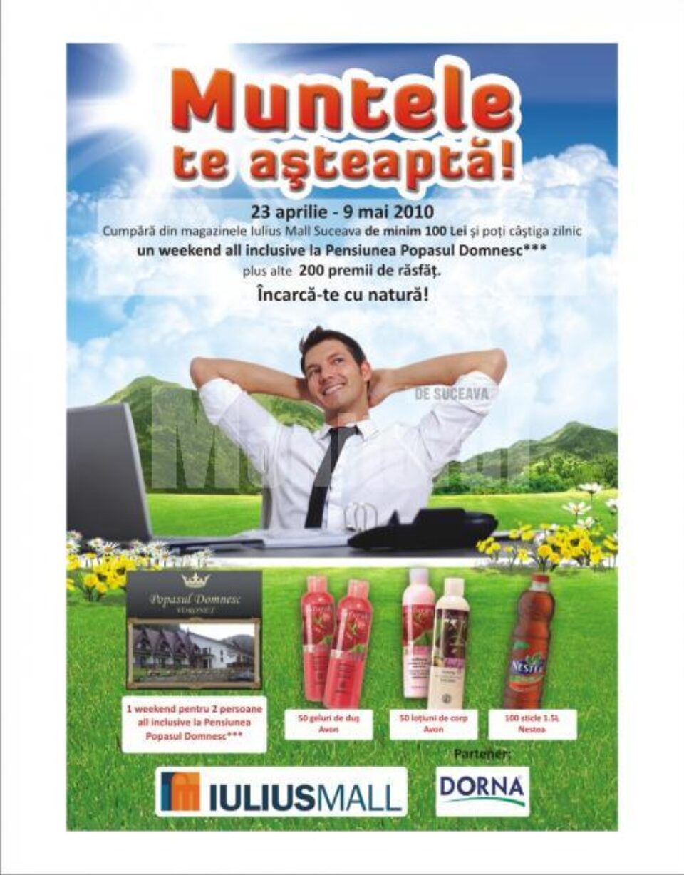 Premii: Excursii la munte, în doi, oferite zilnic la Iulius Mall Suceava