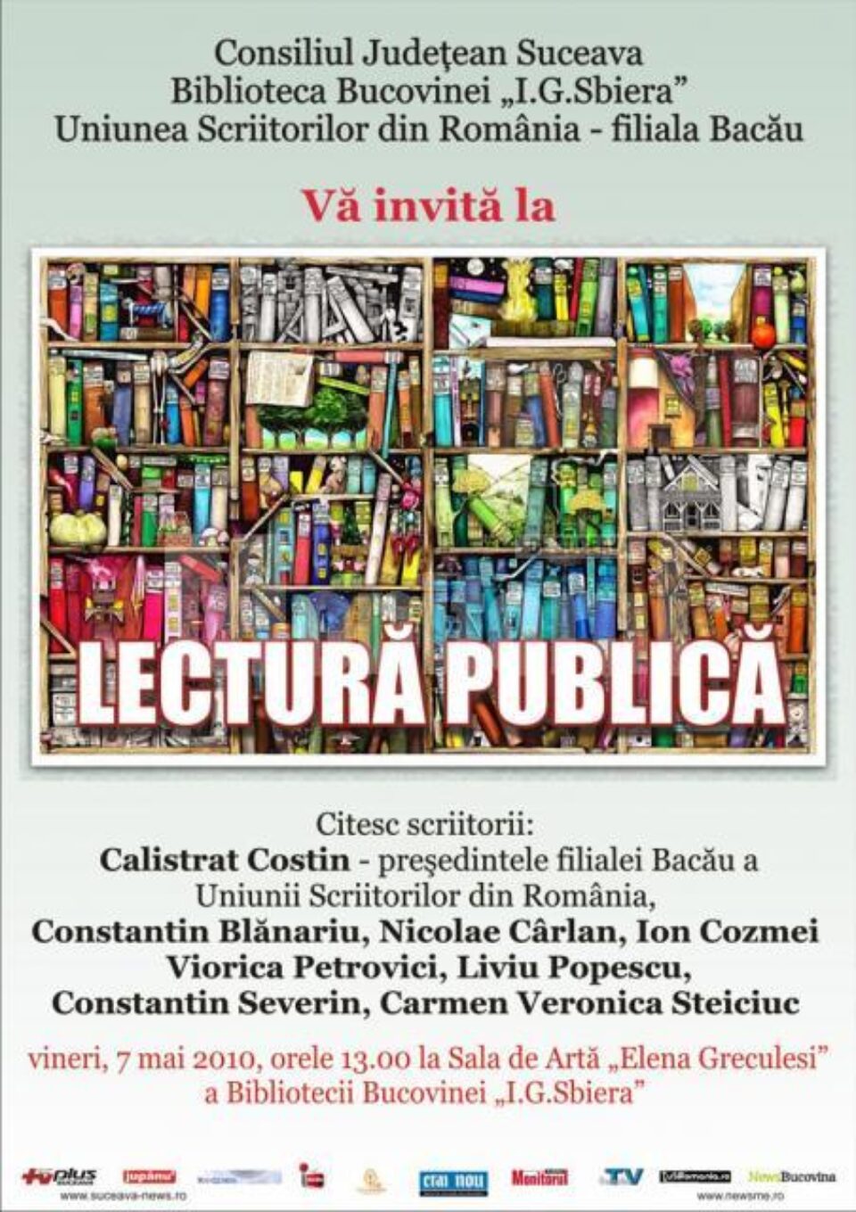 Biblioteca „I.G. Sbiera”: Lectură publică susținută de scriitori