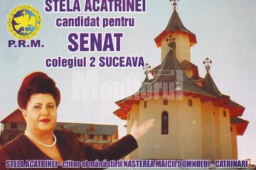 Ilustrată cu Complexul monahal Catrinari și Stela Acatrinei, material promoțional în campanie electorală