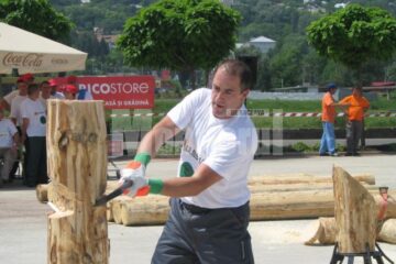 Proba de tăiere a buștenilor cu toporul