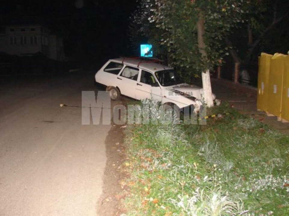 Vecinul i-a lăsat mașina proptită în copac