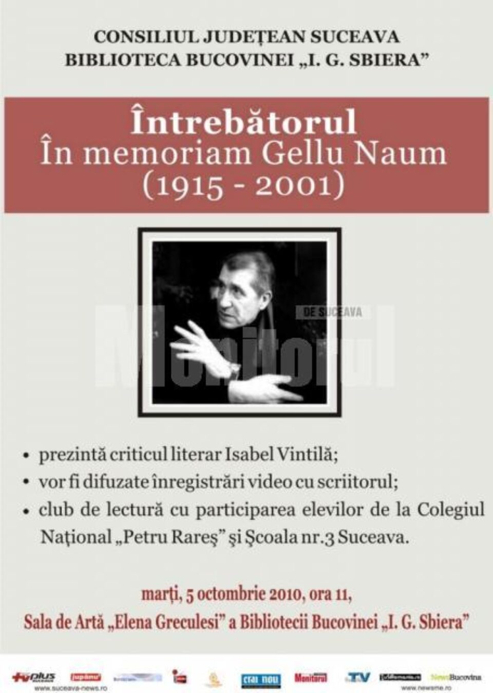 La Biblioteca Bucovinei: “In memoriam Gellu Naum”