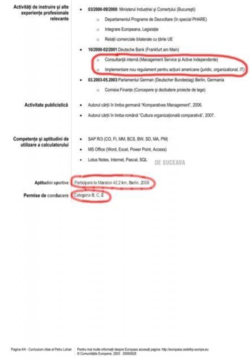 Pe CV-ul pe care și l-a redactat Luhan, poate afla, că în perioada cât a fost administrator public la Consiliul Județean Suceava, a fost “ordonator principal de credite al județului Suceava”
