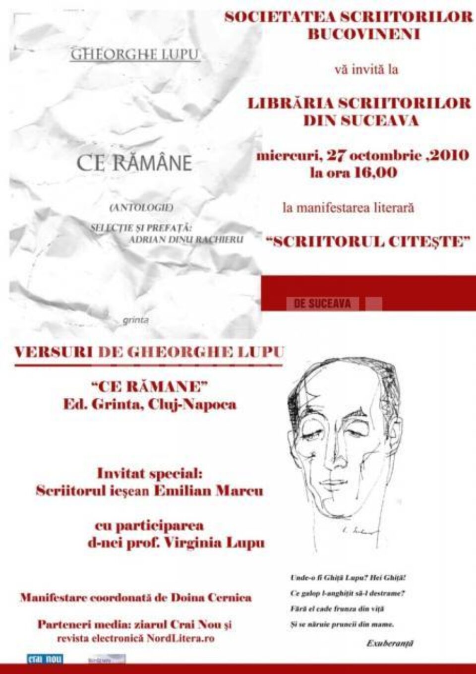 „Scriitorul citește”: „Ce rămâne”, antologie postumă de versuri - Gheorghe Lupu „Scriitorul citește”: „Ce rămâne”, antologie postumă de versuri - Gheorghe Lupu