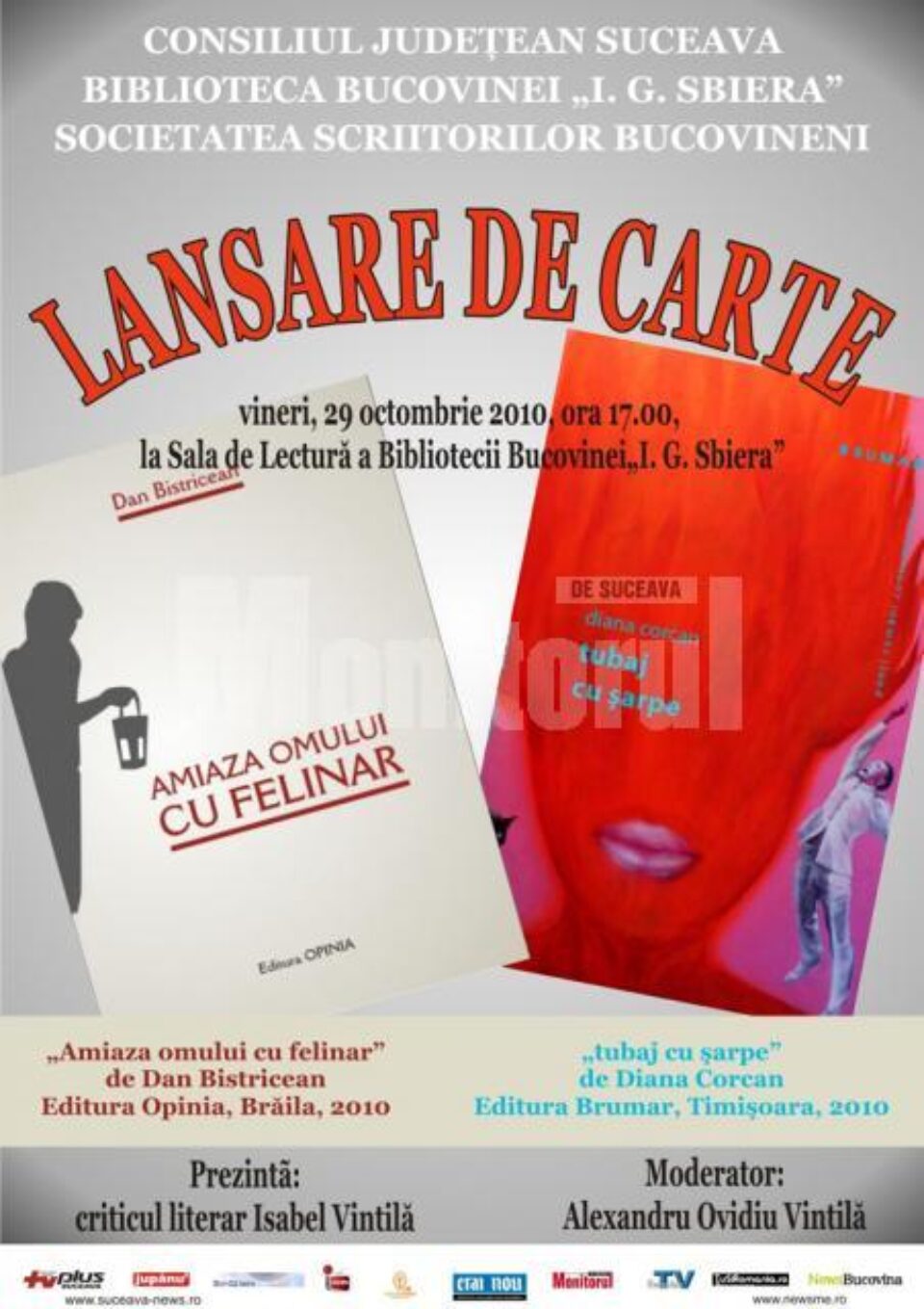 Literatură: Dublă lansare de carte, la Biblioteca „I. G. Sbiera”