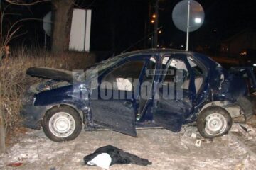 Mașina a lovit mai întâi un stâlp de la rețeaua electrică, iar de aici a ricoșat într-un copac