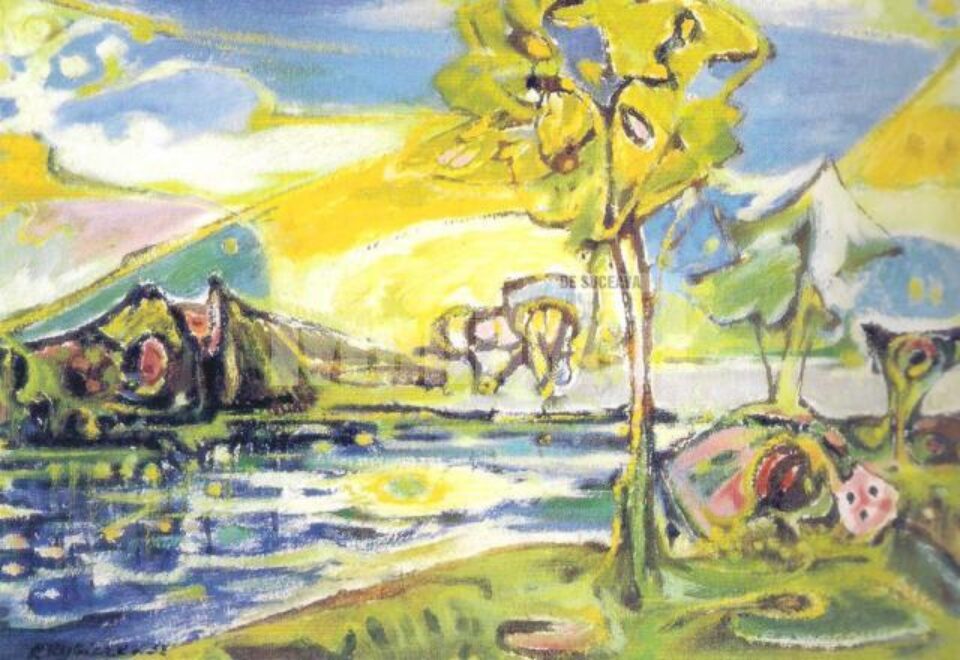 Peisaj pe râu, lucrare de Rudolf Rybiczka, din colecția Muzeului Bucovinei