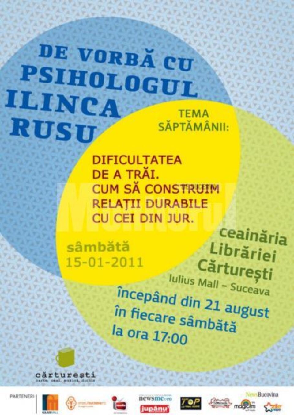 La Ceainăria Cărturești: De vorbă cu psihologul Ilinca Rusu