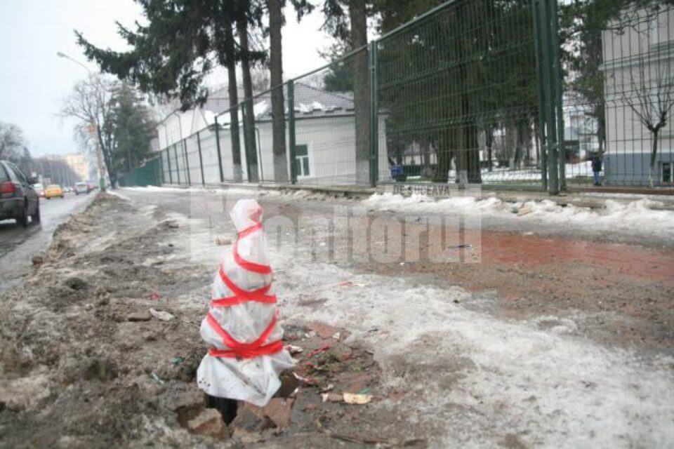 Ce a mai rămas din stâlpul de iluminat culcat la pământ de mașina închiriată de cei doi suspecți