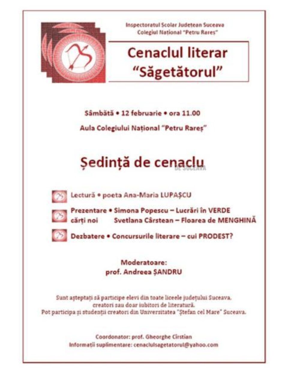 O nouă ședință: Cenaclul literar județean “Săgetătorul”