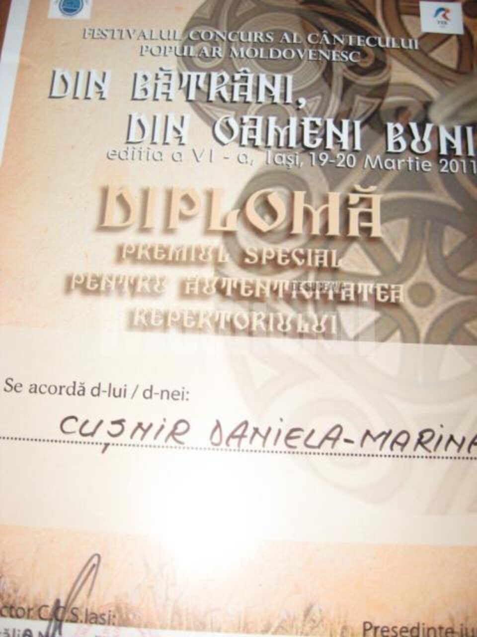 Diploma primita la Iasi