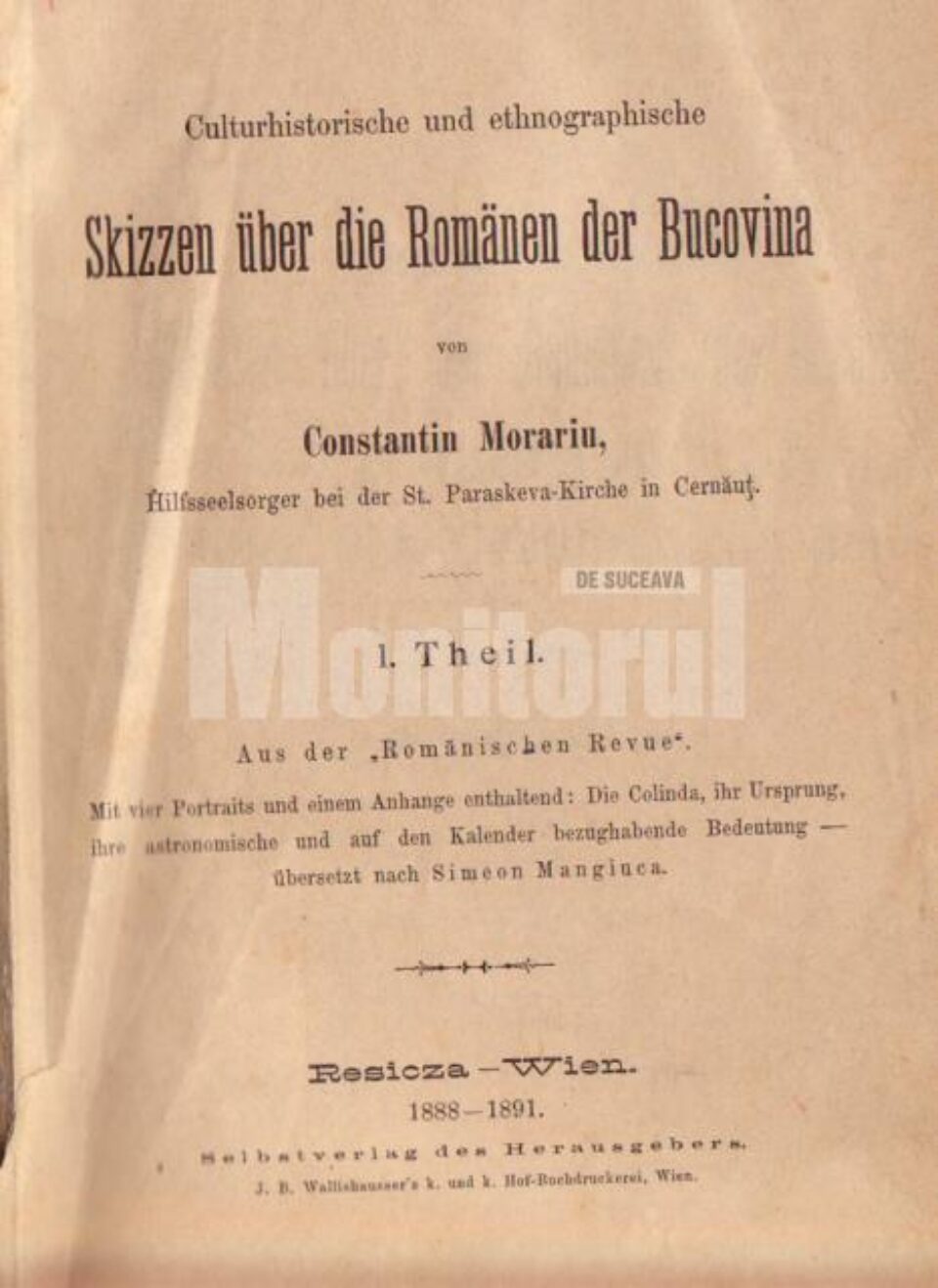 Constantin Morariu: „Schițe culturale și etnografice despre românii din Bucovina” Constantin Morariu: „Schițe culturale și etnografice despre românii din Bucovina”