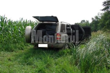 Mașina de teren a fost găsită abandonată într-un lan de porumb
