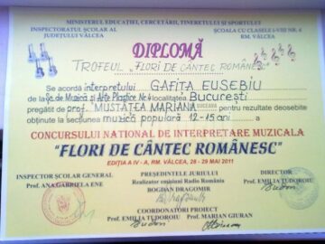 Diploma obținută de Eusebiu Gafița la Vâlcea