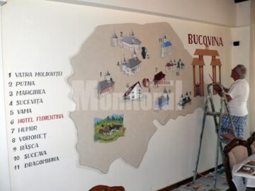 Harta obiectivelor turistice din județul Suceava, realizată de pictorul italian Mario Manzalini