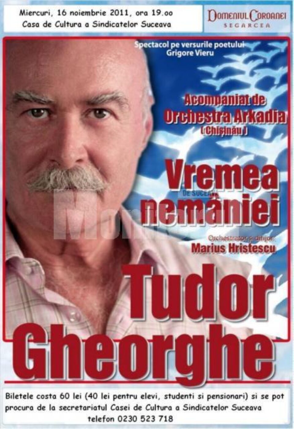 Tudor Gheorghe aduce la Suceava un spectacol dedicat poetului Grigore Vieru