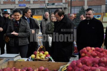 Ministrul Anca Boagiu, președintele CJ, Gheorghe Flutur, deputatul Ioan Bălan și Vasile Tofan, primarul Fălticeniniului, la Târgului Mărului