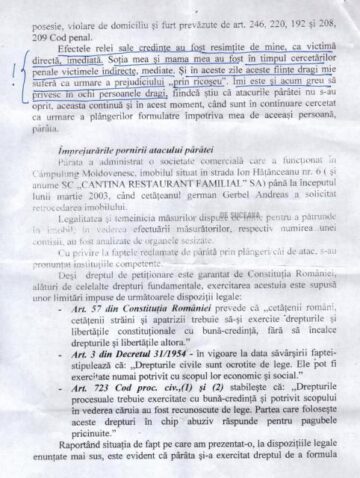 Facsimil din întâmpinarea depusă de Gabriel Constantin Șerban la Judecătoria Câmpulung Moldovenesc