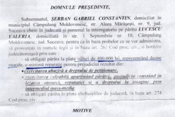 Facsimil din întâmpinarea depusă de Gabriel Constantin Șerban la Judecătoria Câmpulung Moldovenesc