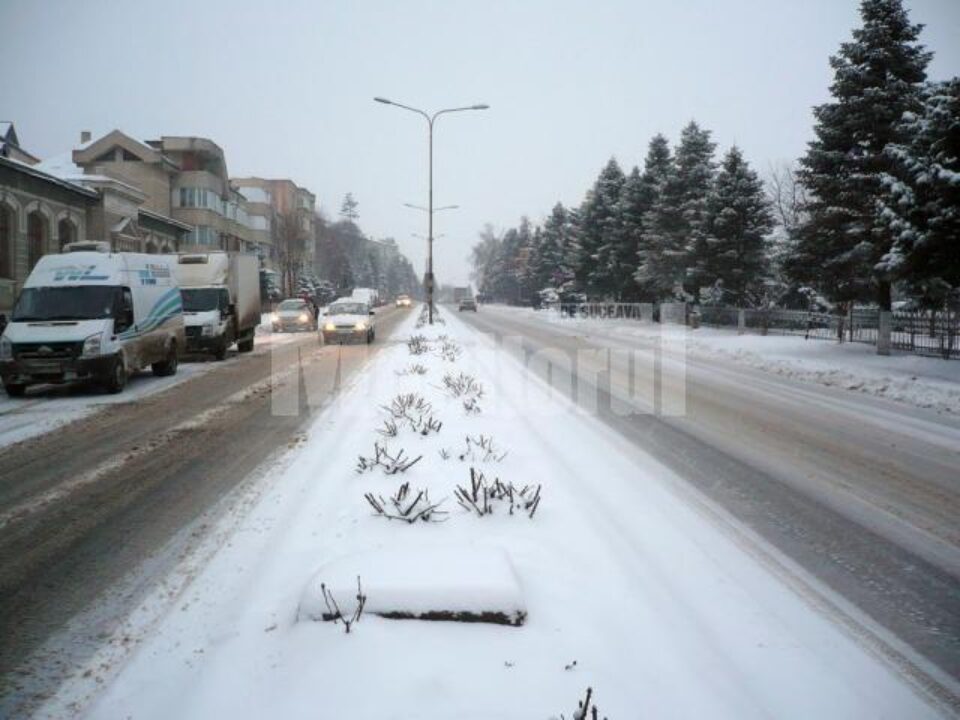 Utilajele de deszăpezire au fost prezente pe toate străzile din zona centrală a municipiului Fălticeni
