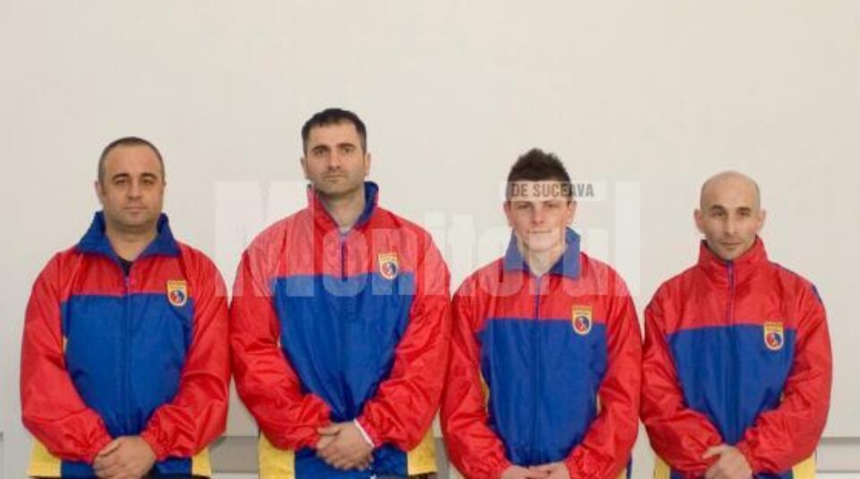 Gheorghe Pricop, Leonard Raicu, Adrian Ilioaia și Sorin Rîmbu, de la stânga la dreapta, sucevenii din lotul României de Vovinam Viet Vo Dao