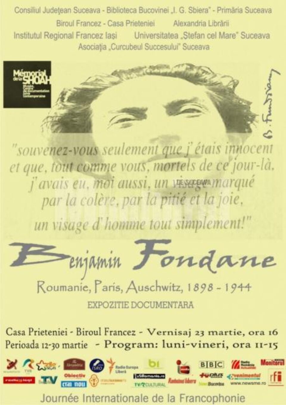Expoziție documentară: „Benjamin Fondane. Roumanie, Paris, Auschwitz, 1898-1944”