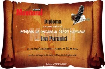 Titlul de Cetățean de onoare al presei sucevene conferit de Monitorul de Suceava