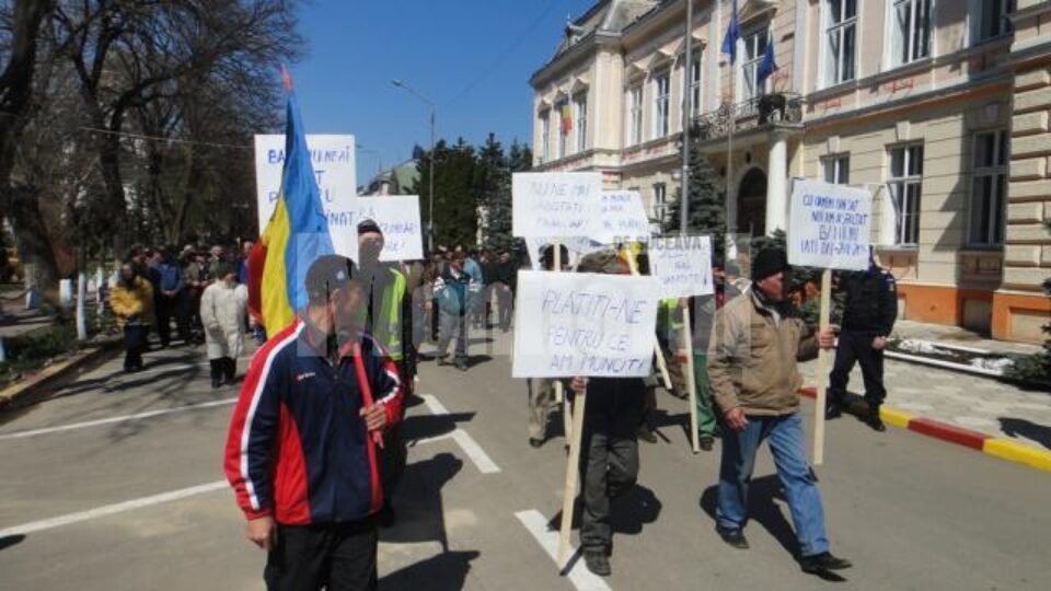 Angajați ai SC Servicii Comunale au protestat ieri în fața Primăriei Rădăuți