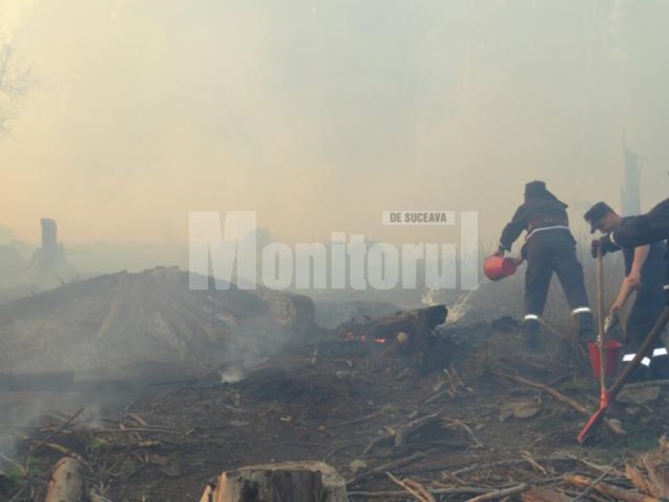 Aproape 400 de persoane au muncit de duminică după-amiază până luni seară, pentru stingerea incendiului