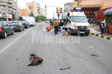 Pietonul a fost lovit în plin și aruncat la aproape zece metri distanță