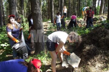Voluntari de la „Salvați Copiii” Suceava, la strâns gunoaie în pădurea Zamca
