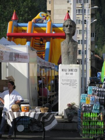 Bustul poetului Mihai Eminescu - suport pentru baxuri de băutură