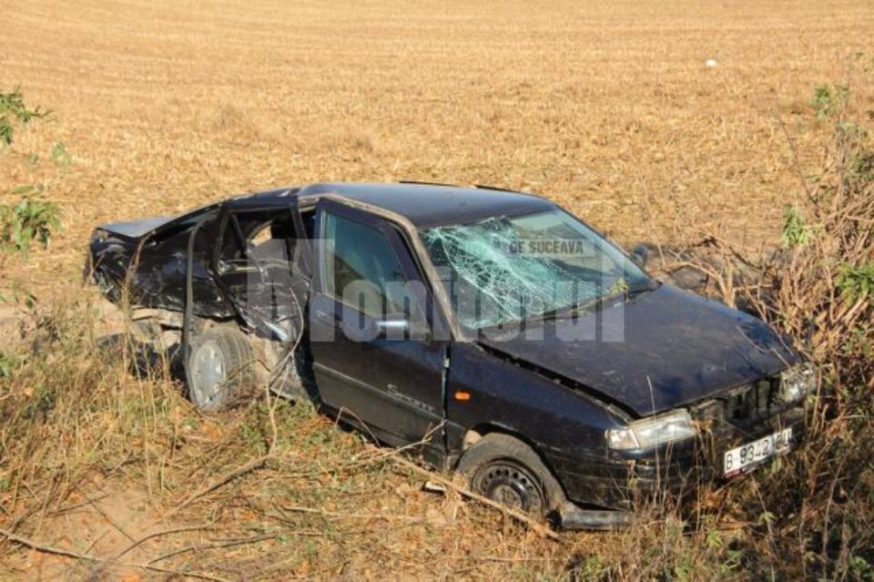 Mașina condusă de tânărul care a intrat în depășire