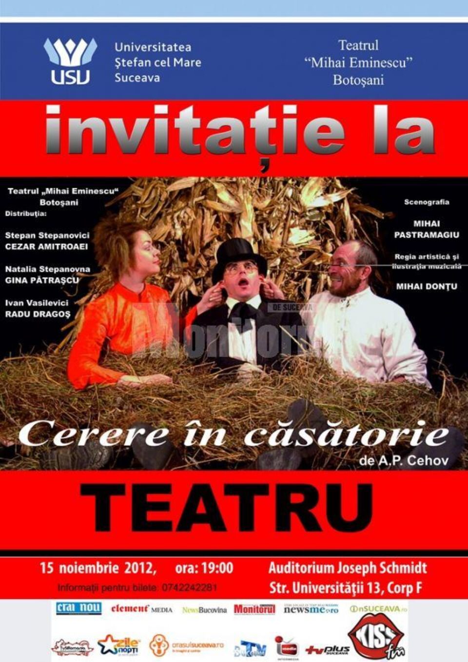 Actorii Teatrului „Mihai Eminescu” din Botoșani, pe scena Auditoriumului „Joseph Schmidt”