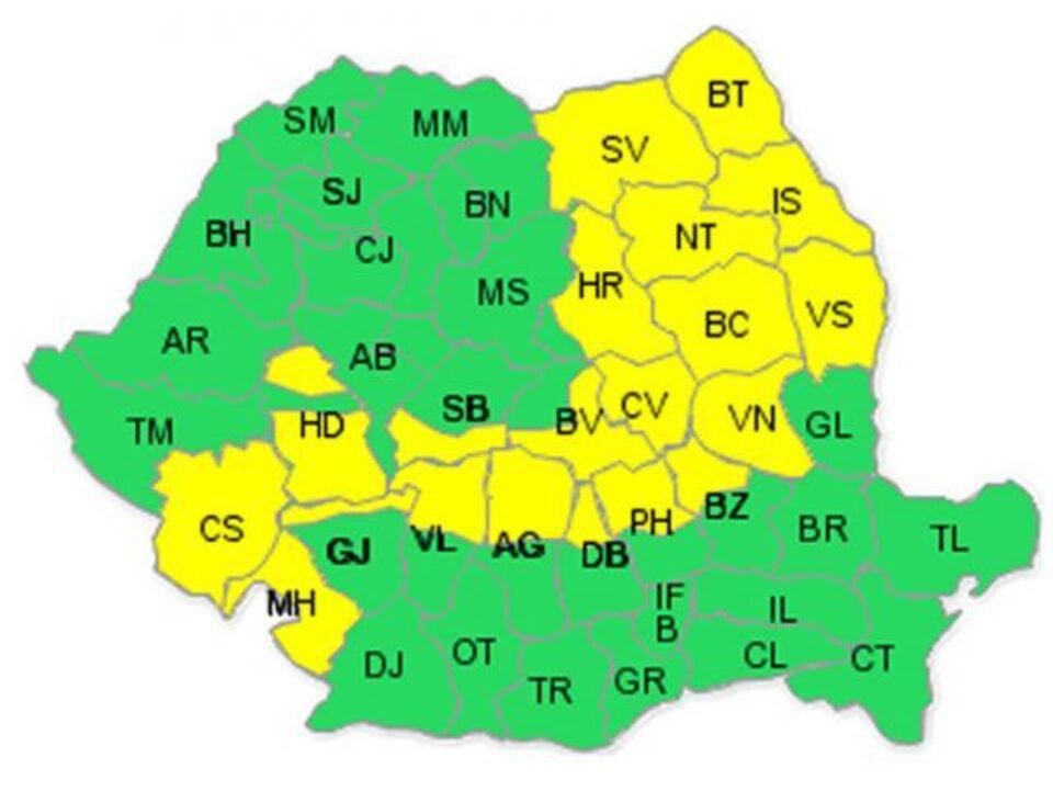 Avertizare de ninsori valabilă vineri de la ora 06:00 până sâmbătă la ora 15:00