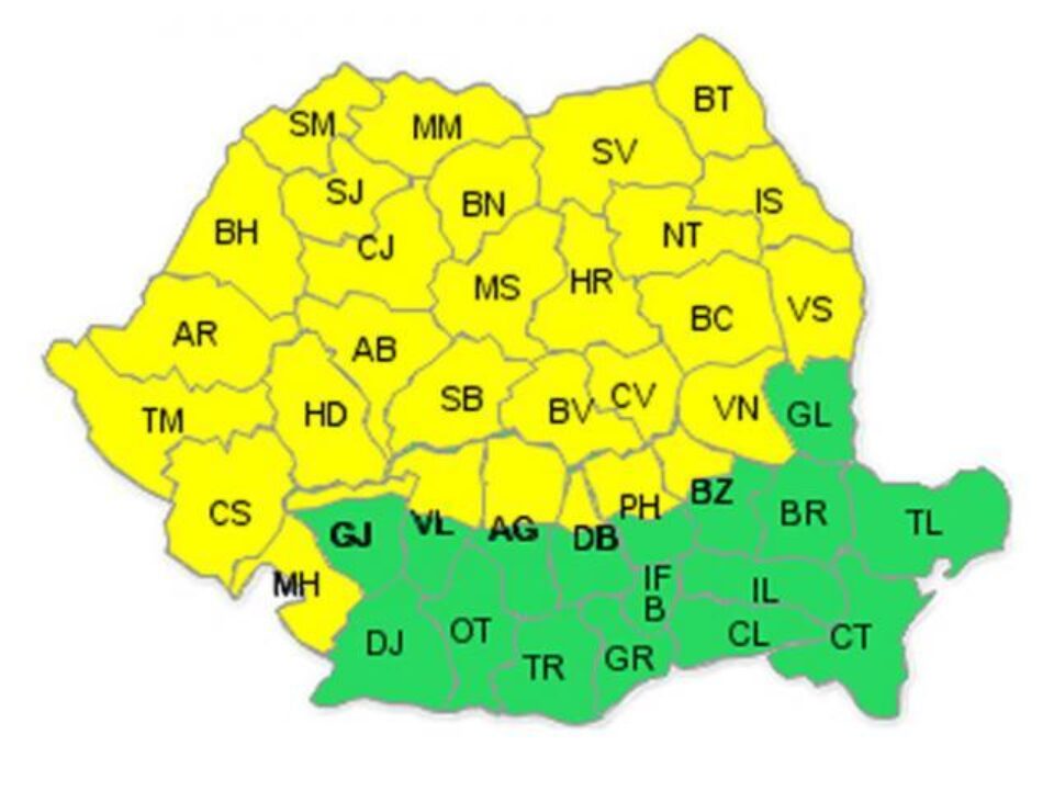 Avertizarea valabilă de vineri, la ora 18.00 și este valabilă până sâmbătă